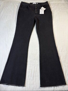 Gibson Latimer High-Rise Exposed Button Fly Black Flare Jeans NWT